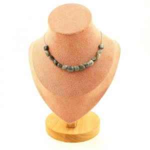 Collier 15 perles Oeil de faucon d'Afrique du Sud chaîne inox - A Bijoux