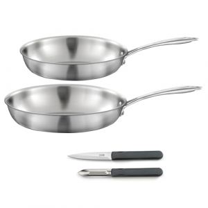 CUISINOX - Set cuisson et coutellerie - Gourmet - Compatible tous feux dont induction - Acier Inoxydable - Poign&eacute;e fixe - Sans PFAS, PTFE, PFOA - Made in France, Gris
