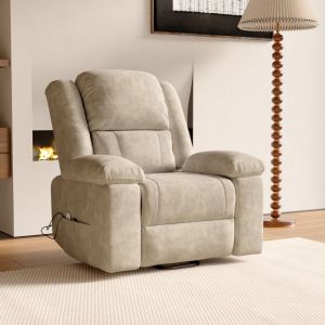 Fauteuil Massant Electrique Chauffant 8 Points - Fauteuil Releveur Salon Moderne en Tissu Cr&egrave;me Doux - 160&deg; Inclinable