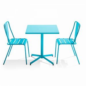 Oviala Ensemble table inclinable de jardin et 2 chaises bleu 70 x 70 x 72 cm