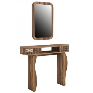 Cotecosy Console L105cm avec miroir mural 51x76cm Basalt Bois foncé - Bois