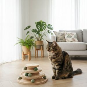 By Cee Cee Jouets en bois pour chat - Tour de jeu pour chat - 26x26x14.5cm - Ziva