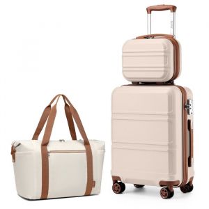 Kono Set de 4 Valises de Voyage Rigide Bagage Cabine 55x40x22cm avec Portable Vanity Case + Pliable Sac de Voyage pour Sport, Beige