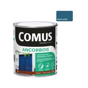 Image de Comus Ancorbois bleu azur ral 5009 1L - Peinture de protection et de décoration microporeuse 2 en 1 bois - bleu azur