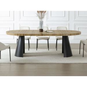 Table à manger extensible 4 à 12 personnes en mdf et métal noir - Naturel clair - jarelia