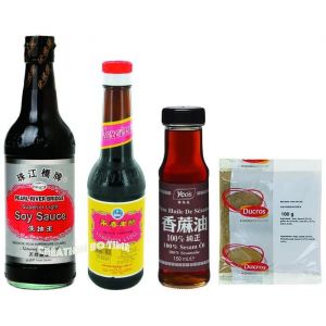 Lot de 4 ingr&eacute;dients de base de la cuisine asiatique