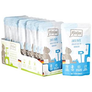 MjAMjAM - nourriture humide premium pour chats - Quetschie - tendre canard & volaille aux d&eacute;licieuses carottes, pack de 12 (12 x 125 g), sans c&eacute;r&eacute;ales avec suppl&eacute;ment de viande