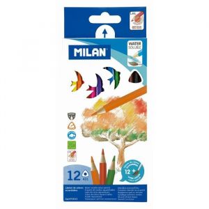MILAN - Boîte de 12 Crayons de couleur triangulaires aquarellables avec pinceau