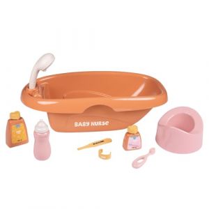 Smoby Baby Nurse - Set Baignoire Et Accessoires - Nombreux Accessoires - Jouet d'Imitation - Prendre Soin de Son Bébé - Matière Recyclée - A Partir de 3 Ans - Fabrication Française