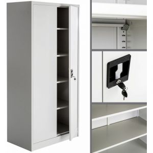 Armoire de bureau verrouillable dotée de 4 étagères meuble 5 niveaux gris 08_0000383