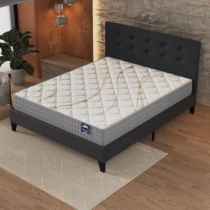 Ensemble 140x190cm-Matelas ressorts ensachés + Lit avec Tête de lit et sommier à lattes, Matelas 25cm d’épaisseur