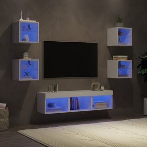VidaXL Unités murales tv avec led 7 pcs blanc bois d'ingénierie White