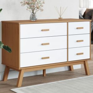 VidaXL Armoire à tiroirs olden blanc et marron bois de pin solide