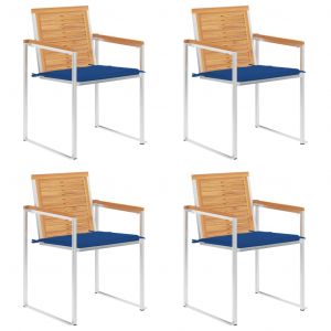 VidaXL Chaises de jardin 4 pcs avec coussins Bois de teck massif Bleu