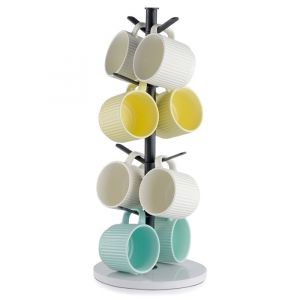 VEVOR Porte-tasse à café pour comptoir avec base en marbre, support de tasse à café à 8 crochets en acier au carbone, arbre à tasses à café amélioré pour organisateur de cuisine et de maison, noir mat