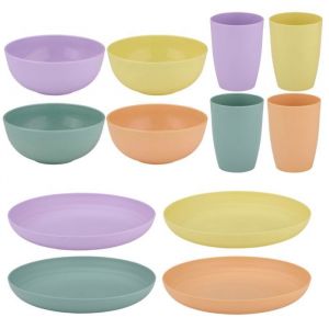 alpina Set de Assiette Camping pour 4 Personnes - Vaisselle Plastique Reutilisable - Gobelets, Assiettes et Bols en Plastique - Ensemble de Vaisselle de 12 pièces - Lavable au Lave-Vaisselle