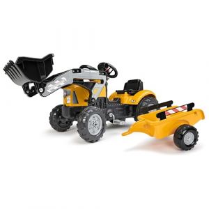 Falk Tractopelle &agrave; p&eacute;dales SuperBuilder - Jaune - avec Capot ouvrant - Pelle Frontale et remorque - Fabriqu&eacute; en France - D&egrave;s 2 Ans - 2035M