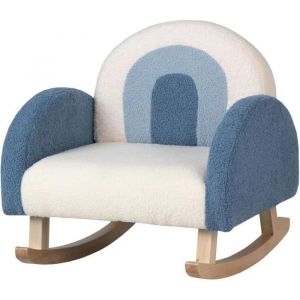 Chaise &agrave; Bascule pour Enfants Fauteuil en Velours Peluche avec Pieds en Bois Massif Bleu