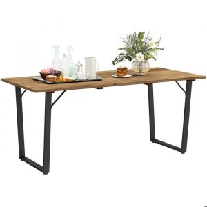 Outsunny Table à manger de jardin 6 personnes espace parasol acier époxy noir plateau à lattes bois pré-huilé