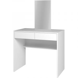 Pegane Coiffeuse, table de maquillage avec 2 tiroirs + miroir coloris blanc - longueur 90 x profondeur 45 x hauteur 140 cm -