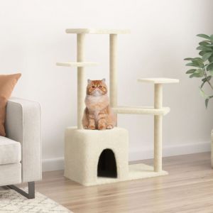 VidaXL Arbre à Chat avec Griffoirs en Sisal, Tour à Chat avec Plate-forme, Centre d'Activités pour Chaton, Arbre à Grimper Maison Intérieur, Crème 107,5 cm