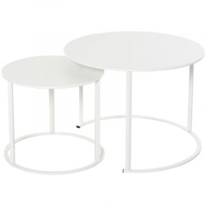 Image de Outsunny Lot de 2 tables basses rondes gigognes empilables de jardin métal époxy blanc 70x70x50cm Blanc