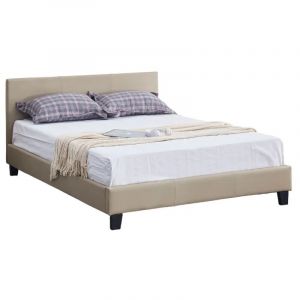 Lit 2 places 160x200 cm  MELBOURNE simili cuir taupe sommier inclus