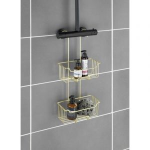 Wenko Etag&egrave;re de douche &agrave; suspendre en acier inoxydable dor&eacute;, l.25 x H.55 x P.14 cm Milo