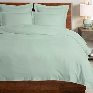 100% coton Parure Housse de Couette 140x200 2 Personne Sauge Satin de Coton Merceris&eacute; 400 Fils avec fermeture &agrave; boutons - Pizuna