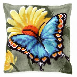 Vervaco Kit de Coussin au Point de Croix, Papillon et Fleur Jaune, 40 x 40 cm or 16 x 16 in