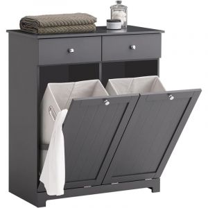 Sobuy Meuble Salle de Bain avec Panier à Linge – Armoire Toilette, Meuble Bas avec 2 Tiroirs et Grande Capacité Sacs à Linge, Meuble de Rangement,