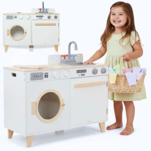 Cuisine enfant, buanderie bois - lave-linge, &eacute;vier et accessoires
