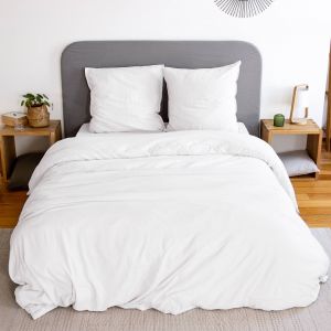 Sweeek - Parure de lit en microfibre lavée blanc. pour lit 2 places avec 2 taies d'oreillers 240x220 cm