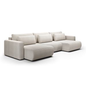 Petits-meubles - Canapé u 4 places convertible coffre Evy Gris Clair