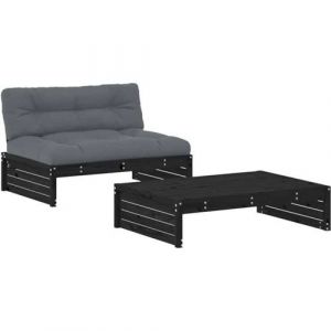 Salon de jardin modulable Vidaxl bois massif noir 2 pieces x 120 x 69 2 personnes