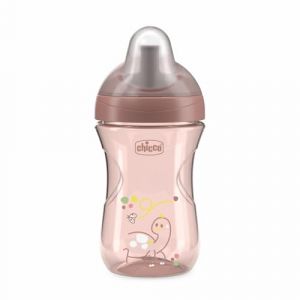 Chicco Advanced Cup, Tasse en plastique anti-goutte 266 ml avec paille, bec et valve ergonomiques, sans BPA, 12 M+, rose