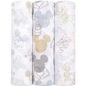 Aden + Anais Lot de 3 maxi langes Mickey + Minnie (120 x 120 cm)