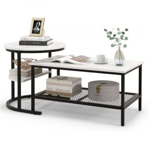 Lot de 2 tables basses gigognes blanc et noir 46x 80x 41cm