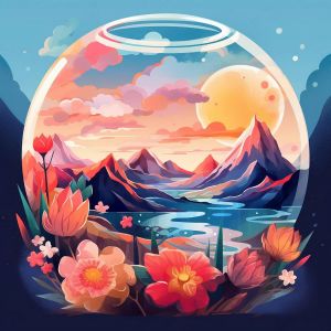 Mini peinture au numéro : Montagnes et boule de verre - toile tendue sur chassis