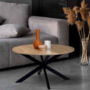 Idmarket Table Basse Alix Ronde Pied Araignée 70 Cm Bois Et Noir