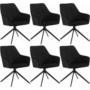 Lot de 6 Chaises de Salle à Manger Pivoter à 360° en Velours + métal. 45 x 41 x 86cm. Chaise de Cuisine avec Dossier. Noir - Woltu