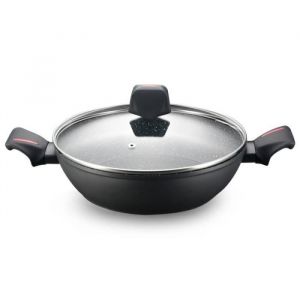 Royalty Line Casserole peu profonde en aluminium forg&eacute; avec rev&ecirc;tement en marbre, compatible gaz, &eacute;lectrique, c&eacute;ramique, halog&egrave;ne, induction - 28 cm, couleur marbre