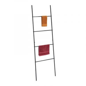 Relaxdays Échelle Porte-Serviettes de Salle de Bain, 4 Barres, pour Serviettes et vêtements, H x L : 171 x 55 cm, Noire