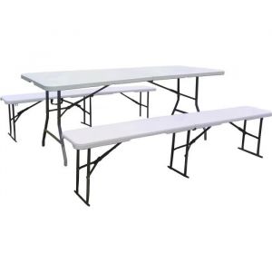 Habitat et Jardin Ensemble Table de jardin pliante + 2 Bancs pliants " Foldy" - Blanc