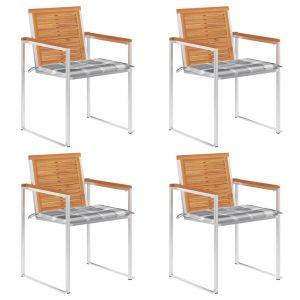 VidaXL Chaises de jardin 4 pcs avec coussins Bois d'acacia massif Motif gris