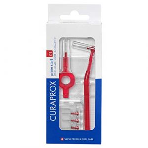 Curaprox CPS 07 Prime Start Kit de démarrage 5 brosses, 2 supports différents, diamètre d’efficacité 2,5 mm, rouge