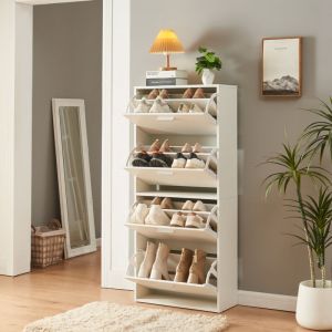 [en.casa] - Meuble à chaussures Sykkylven à 4 abattants blanc