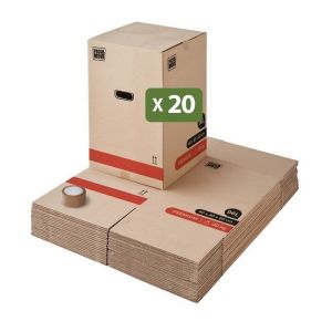 Pack and Move - Lot 20 Cartons D&eacute;m&eacute;nagement Premium - 40 X 40 X 60 Cm - R&eacute;sistance 30 KG - Double &Eacute;paisseur - Poign&eacute;es Renforc&eacute;es - 1 Adh&eacute;sif Offert