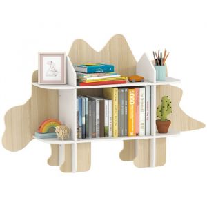 Biblioth&egrave;que enfant - meuble de rangement pour jouets et livres - AIYAPLAY - design dinosaure - 120x28x72,2cm - bois naturel