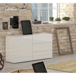 Buffet de cuisine Enrico - DMORA - 1 porte et 3 tiroirs - Blanc - Meuble de salon